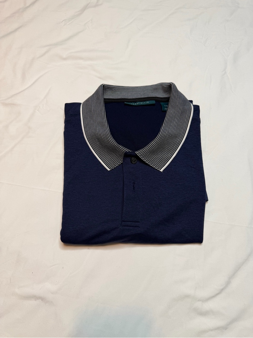 Perry Ellis Navy Polo with Striped Contrast Collar